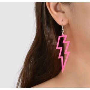 Hot Pink Lightning Bolt Dangle Earrings New